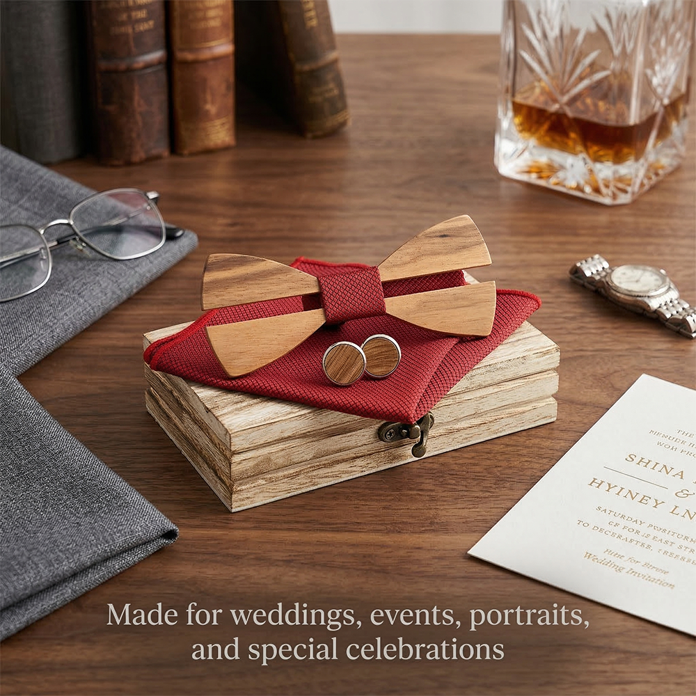 Men'S Grooming Boxes - Mens Wooden Bowtie Set Minimal Red