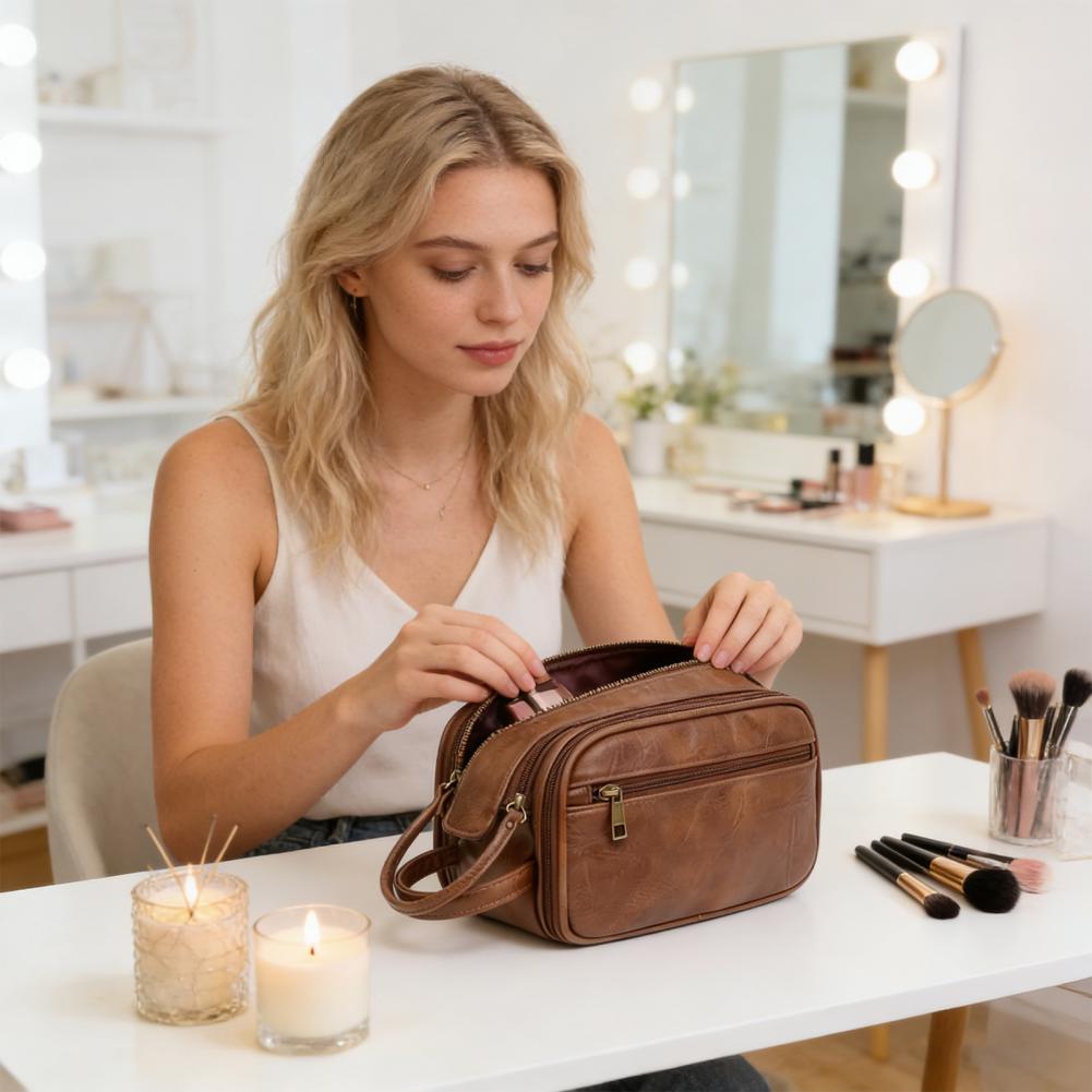 Travel Makeup Bag Faux Leather - Mens Grooming Kit Bag ulasan dan harga